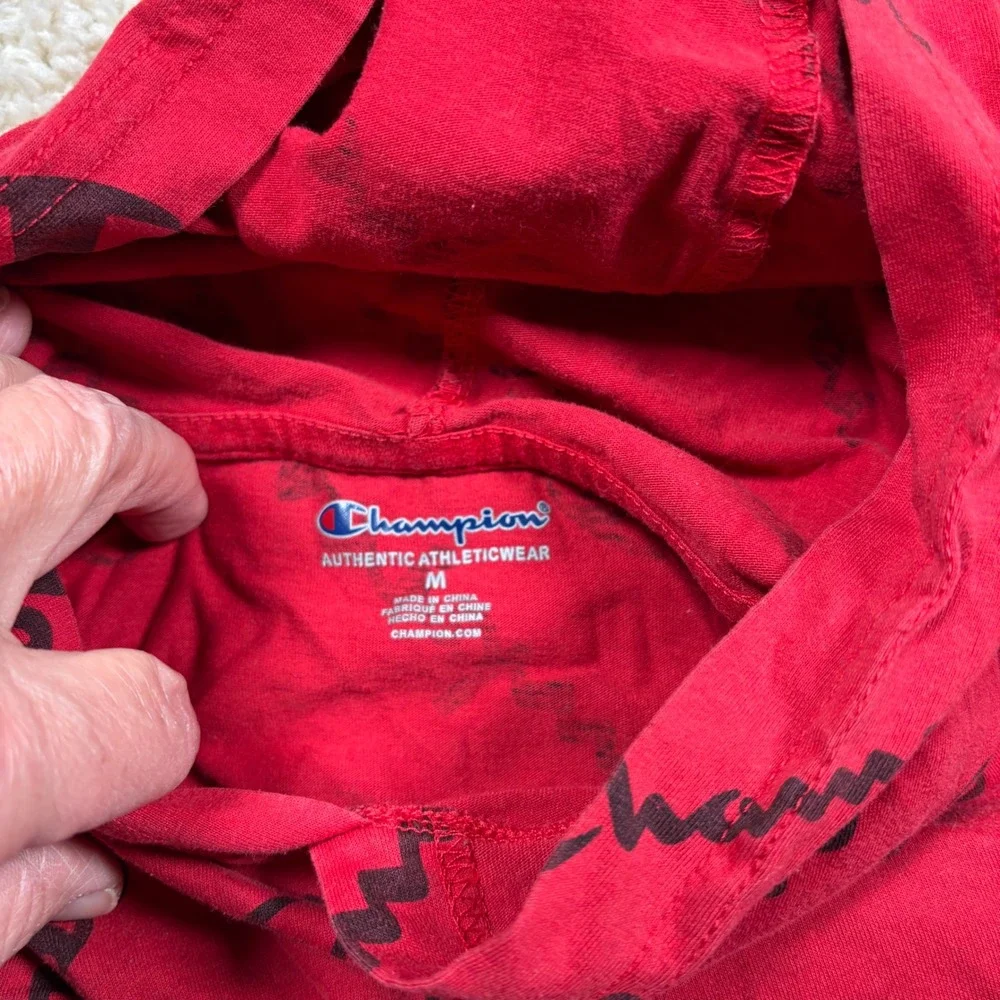Champion Kids Red All Over Logo Hoodie Sweatshirt Size M‎